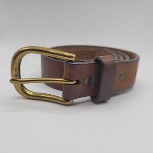 Red Wing Shoes Belt Mens 34 Brown Leather Solid Brass Buckle Workwear Casual